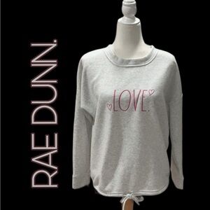 RAE DUNN “LOVE” Light Gray Heather Sweatshirt with Drawstring Waist Size Medium